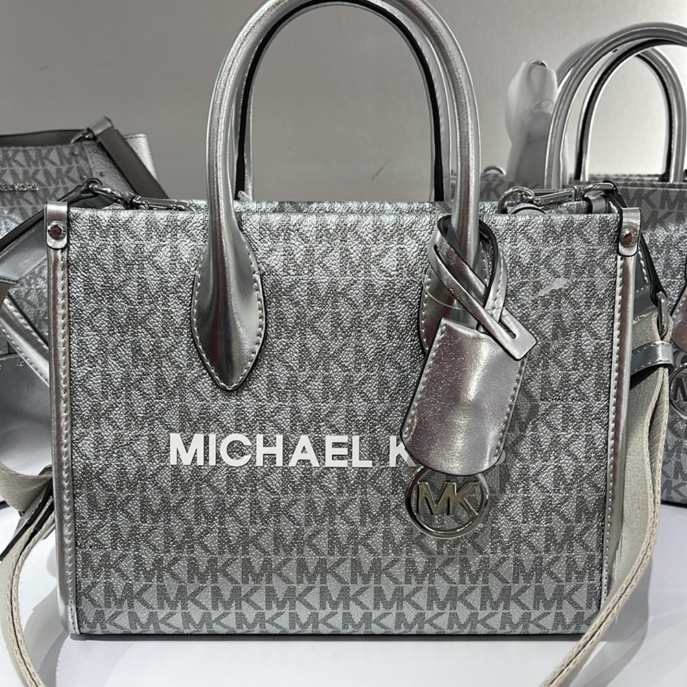 Michael Kors Mirella Small Metallic Signature Logo Crossbody Bag 
Silver 
NWT